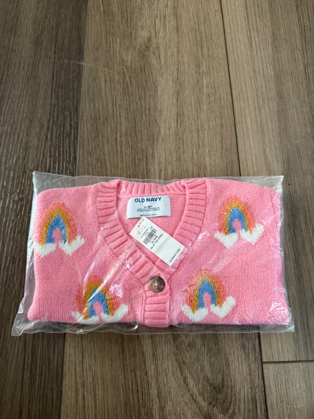 NWT-Old Navy Pink Knit Cardigan with Rainbow Detail-size 12-18 months